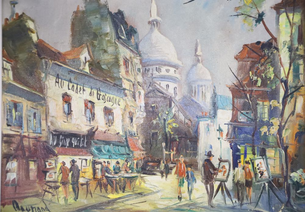 Marchand, oil on canvas, Place du Tertre Montmatre, signed, 21 x 26cm